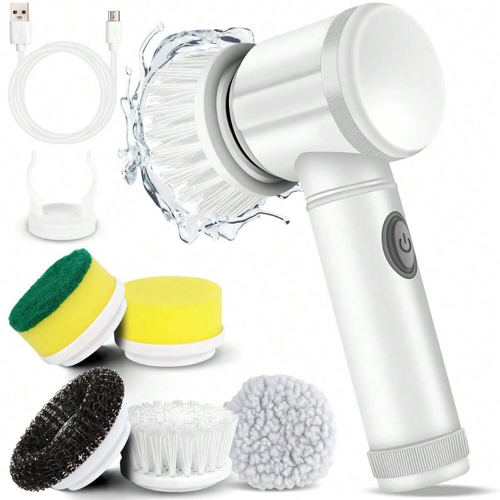 (image for) Electric Cleaning Brush Kitchen Bathroom Multifunctional Cleaner Electric Scrubber Bathroom Cleaning Brush USB Rechargeable with 5 Replaceable Brush Heads